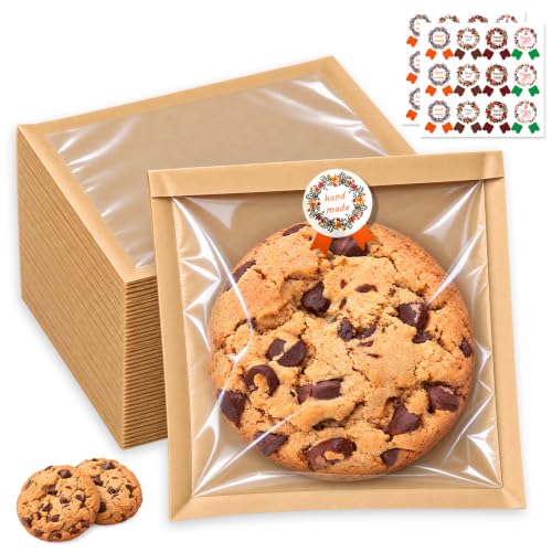 Heat Sealable Cookie Bags with Clear Window, 7.1 x 7.5 Inch, 100 Pack - size: 7.1 x 7.5 inch