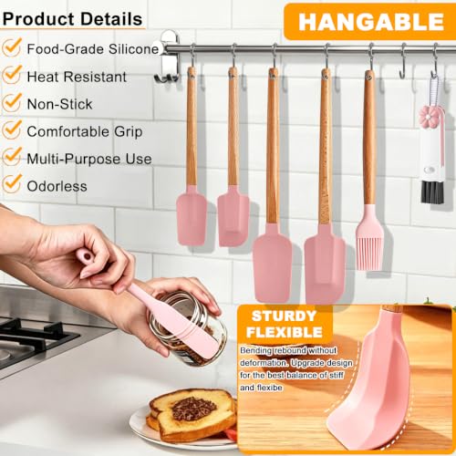 Silicone Spatula Set, 7 Piece Rubber Spatula Heat Resistant Baking Utensils - color: Blush Pink+Box