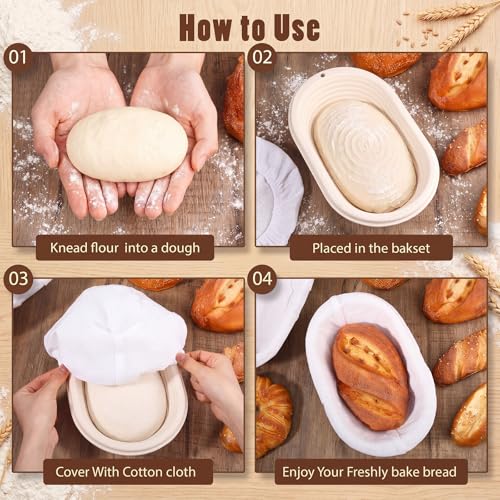 Baderke 4 Pack Banneton Bread Proofing Basket Wood Pulp, Beige, Oval - color: Beige, size: Oval
