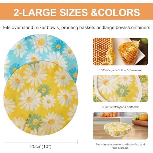 2Pcs 10inch Reusable Beeswax Elastic Bowl Covers for Bread Proofing - style: Yellow & Blue daisy