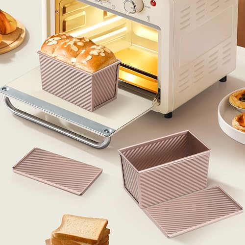 LIANYU Pullman Loaf Pan with Lid, 1 Pound Bread Loaf Pan Set of 2 - color: Rose Gold