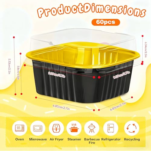 60Pack 5oz Black&Gold Mini Cake Pans with Lids Baking Cups Aluminum Foil Pans Tins, Individual Dessert Cups Containers for Sales,Party,Picnics - color: Black&Gold