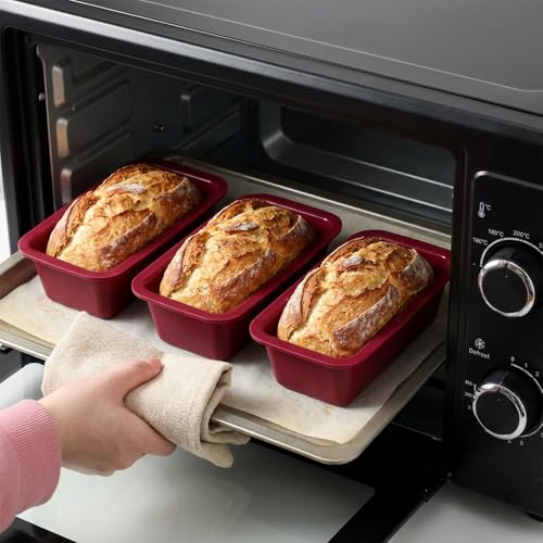 12 Pcs Silicone Mini Loaf Pan Silicone Bread Loaf Pan Rectangle Baking Molds Non Stick Small Baking Pans for Mini Cake, Loaf, Bread and Meatloaf, Red 6.1 x 3.3 x 1.8 Inch