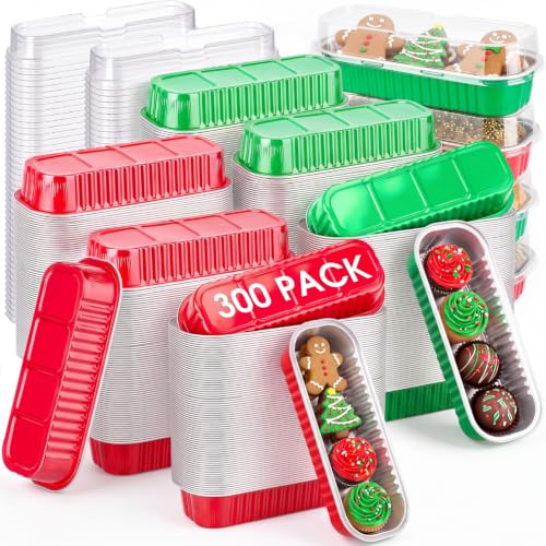 Qunclay 300 Pcs Mini Loaf Pans with Lids 6.8 oz Aluminum Foil, Red Green - color: Red Green