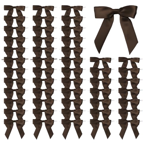 50 Pcs Satin Bows with Twist Ties, 2.5 Inch Gift Wrapping Bows, Brown - color: Brown