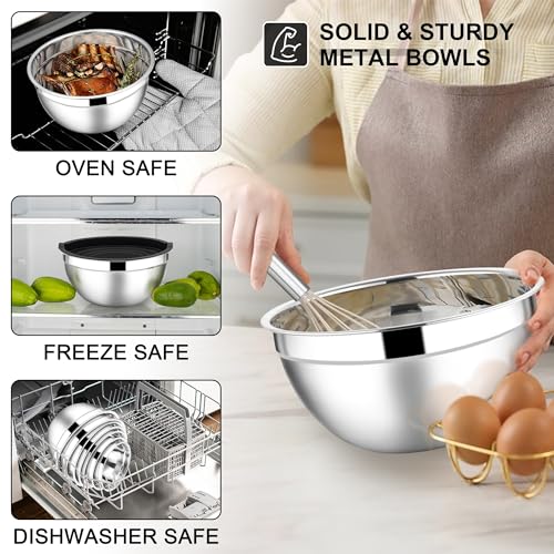 E-far Stainless Steel Mixing Bowls, 7PCS Mixing Bowls with Airtight Lids - color: Black, size: 7 Regular Sizes