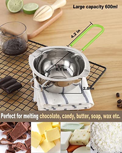 Double Boiler Pot Set, Stainless Steel Melting Pot 600ml and 1600ml,Green - size: 1600 ML+600ML Green
