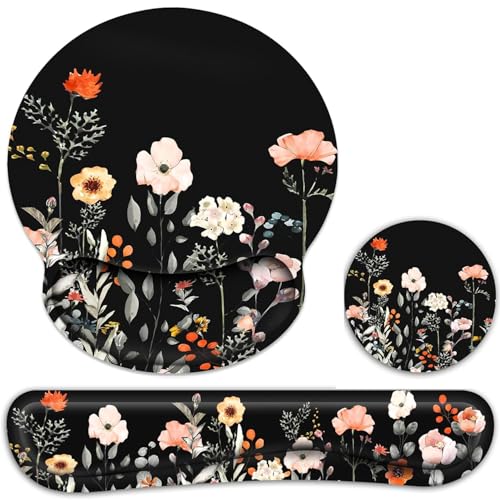 Ergonomic Mouse Pad with Wrist Rest and Keyboard Wrist Rest, Mousepad - color: Garden Flower