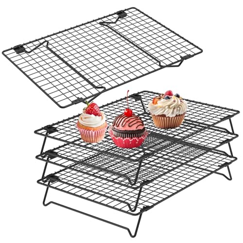4 Pack Cookie Cooling Racks for Baking Stackable 4-Tier 13.4 x 9.4 Inch Wire Rack, Heavy Duty Baking Rack for Cookies, Cakes, Roasting, Drying, Black, Gifts for Baking Must Haves - size: 13.4“ x 9.4”-4 Pack