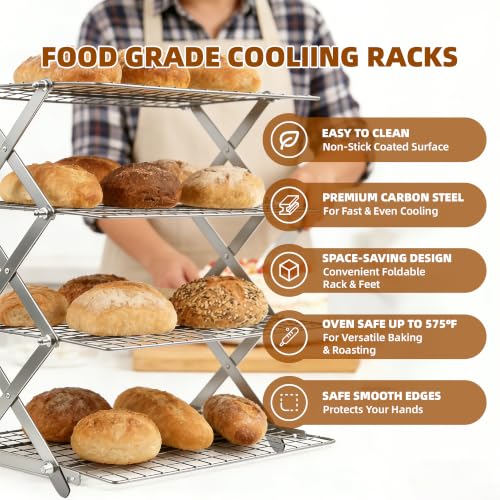 5 Tier Collapsible Cooling Rack Sourdough Cooling Rack 17"x10" - color: Silver, size: 5-Tier
