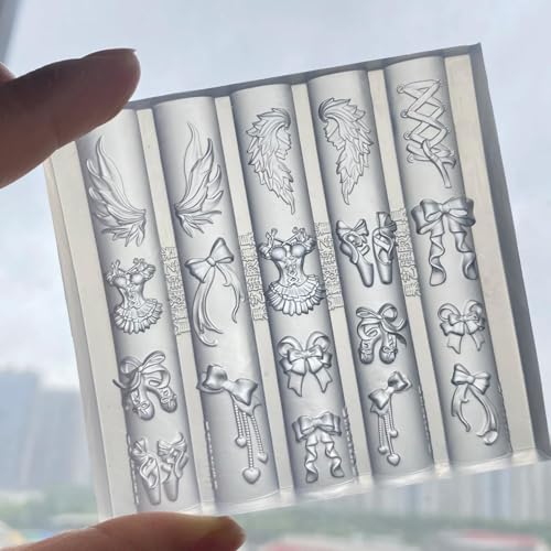 Angelic Wings 3D Nail Art Mold Feather Bowknot Ballet Shoes Silicone Template for Elegant Resin Manicure Charms - color: Angelic Wings Elegance