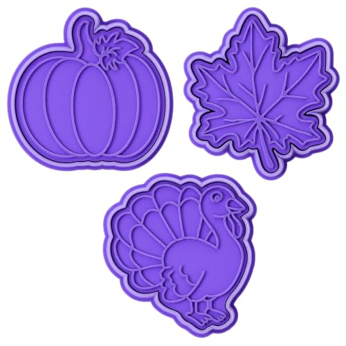 Pumpkin, Maple leaf, Turkey cookie cutters stamp combo - Fall series - 15mm deep Cookie cutter, Image press - Marshmallow Bliss - color: Pumpkin, maple leaf, turkey combo