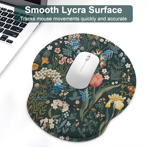 Ergonomic Mouse Pad with Wrist Rest and Keyboard Wrist Rest, Mousepad - color: Green Flowers