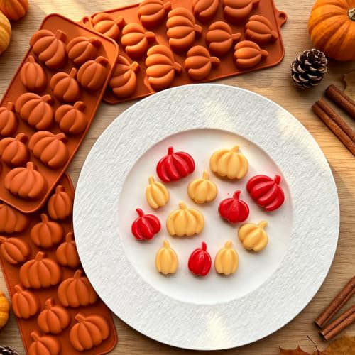 3 Pack Pumpkin Silicone Molds, 3 Sizes Mini Pumpkin Shaped Chocolate Candy Molds Food Grade Silicone Ice Cube Molds for Fall Festival Thanksgiving Halloween Baking, Jelly, Soap, Wax Melts - color: Pumpkin