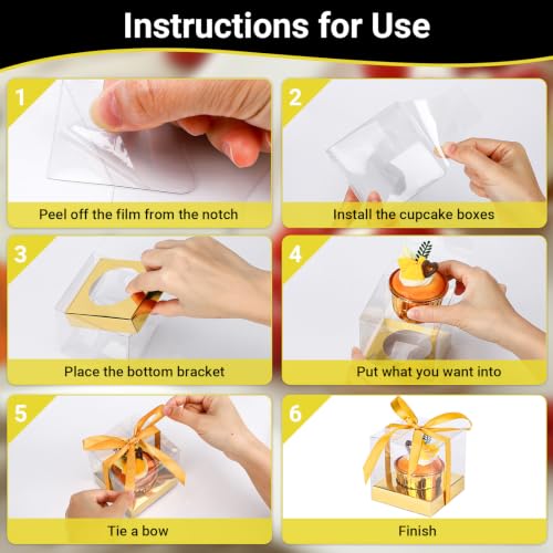 EUSOAR Cupcake Boxes with Gold Cupcake Liners, 24pcs 3.5 Inch Individual Cupcakes Containers and 50pcs 3.5oz Baking Cup, Disposable Dessert Pastry Cupcakes Holder for Wedding Party Favor Bakery - color: Gold