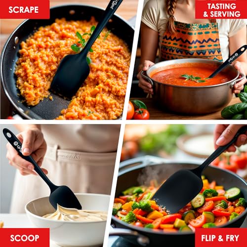 Silicone Spoon Spatula - 600ºF Heat-Resistant Non-Stick Rubber Spoonula | Use as Silicone Kitchen Scraper Utensil - Baking and Cooking Strong Stainless Steel Core | UpGood Kitchen Utensils, (Black) - color: Black