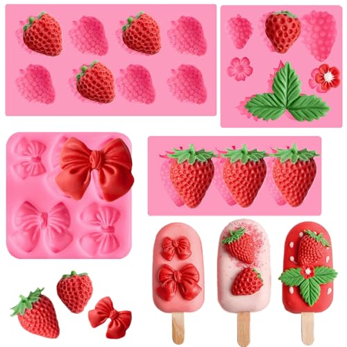 JOERSH Strawberry Silicone Fondant Molds, 4Pcs - style: Strawberry