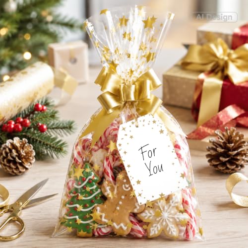 joycraft 50Pcs Star Printed Cellophane Treat Bags,5.9x9.8 in Clear Gift Bag