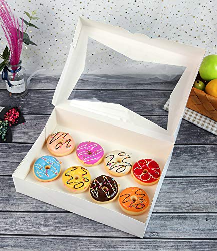 ONE MORE 14 x10 x 3inch White Lock Corner Window Bakery Cookie Boxes, Large Paperboard Container with PVC Windows for Pie, Pack of 12