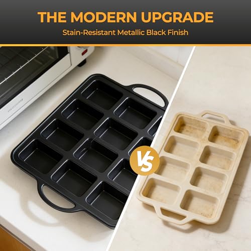 Silicone Mini Loaf Pan 2 Pack with Reinforced Metal Frame 12-Cavity - color: Black 12-Cavity