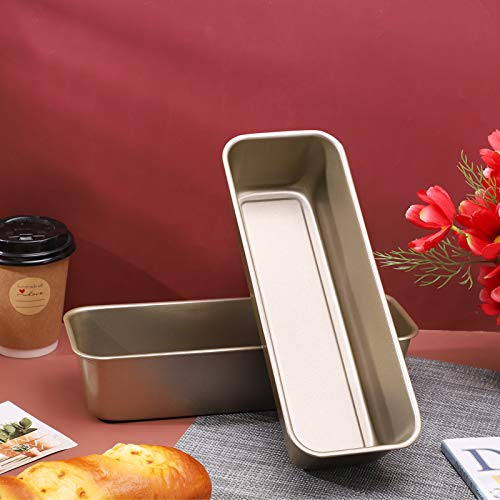 Beasea Long Loaf Pan, 12x4 Inch Rectangle Bread Loaf Pan Set of 2, Nonstick Bread Pans Carbon Steel Toast Pan Golden Cake Pan Loaf Baking Pans Bakeware for Oven Baking - color: Gold long, size: 12x4" 2pcs