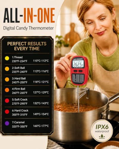 Candy Thermometer Digital Deep Fry Oil Thermometer with 7 Preset Modes - color: RED