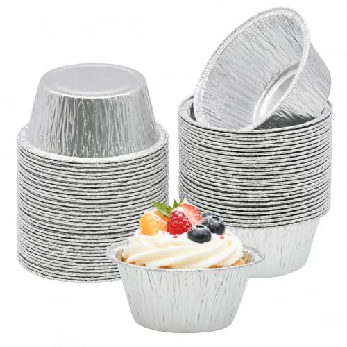 Aluminum Foil Baking Cups 50 Pcs 4 Oz Aluminum Cupcake liners Silver Foil Baking Cups for Muffin Egg Tart Baking Cupcake Pudding Appetize Creme Brulee - size: 4oz
