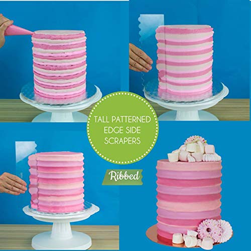 PME PS63 Tall Patterned Edge Side Scraper for Cake Decorating-Ribbed, 10 in in, Transparent - style: Ribbed