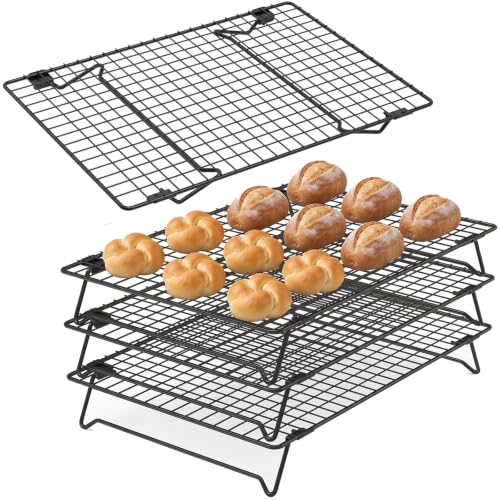 4 Pack Cooling Racks for Cooking and Baking, 17 x 11 Inch 4-Tier Stackable Cookie Cooling Rack Tall Baking Racks, Carbon Steel Roasting Wire Rack for Baking, Grilling Making Jerky (Black) - size: 17” x 11”-4 Pack