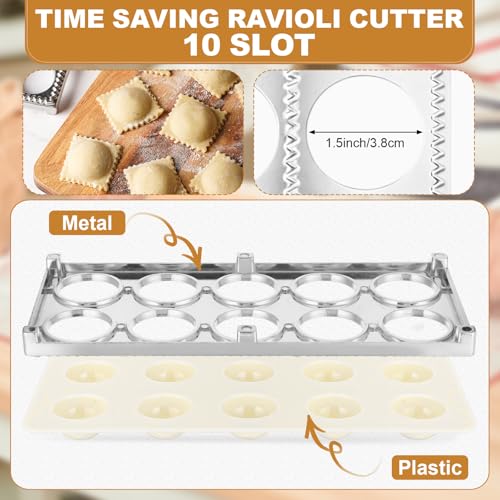 8 Pcs Ravioli Maker Set, 10-hole Mold & Stainless Steel Cutters