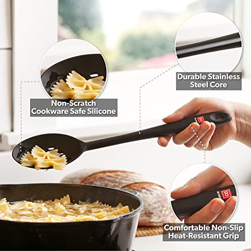 DI ORO Silicone Cooking Spoons - Solid & Slotted Set, 2-Pc Black - color: Black