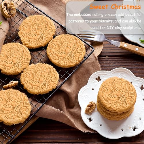 Embossed Wooden Rolling Pin, Embossing Rolling Pin for Baking Fondant, Pizza, Pie, Pastry, Pasta, Dough, Cookies, Suitable Christmas, Father and Mother's Gift - size: Snowflake 13.8'' x 1.96''