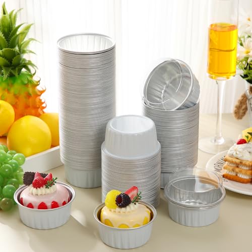 Gejoy 400 Pcs Aluminum Foil Baking Cups with Lids, Classic, White - color: White, size: Classic