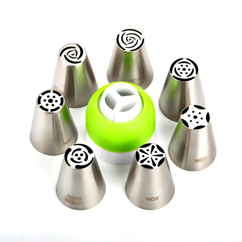 Stainless Steel Small Russian Tulip Flower Icing Tips Kit, 8 Pcs Set - color: SILVER HB0343B