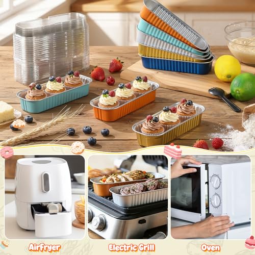 Blushtier 150 Pcs Mini Loaf Pan with Lid & Spoon, Blue and Orange - color: Blue and Orange