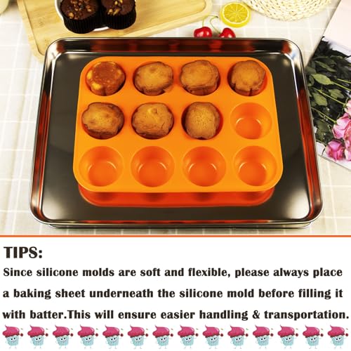 12 Cups Silicone Mini Muffin Pan Set, Nonstick Mini Cupcake Pans, BPA Free Small Muffin Tin for Baking, Set of 2 (Blue+Orange) - color: Set of 2--12 Cups (Blue+Orange)