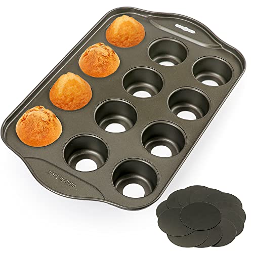 Mini Muffin Pan 12 Cup with Removable Bottom,Nonstick Cupcake Pans for Baking,Mini Muffin Cheesecake Tin for Oven, 12 Cavity Premium Carbon Steel Bakeware for Bite Size Tarts
