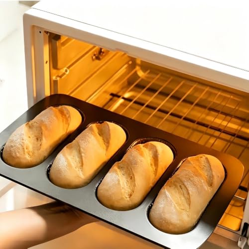 2 Pack Perforated Carbon Steel Hot Dog Bun Pan Nonstick Mini Baguette Baking Tray Black