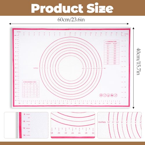 Silicone Baking Mat 23.6" × 15.7" Extra Large Pastry Dough Mat with Measurements For Rolling Dough Bread Pizza Pie Crust Fondant Making Oven Liner Kitchen Counter Non-Slip Non Stick Reusable