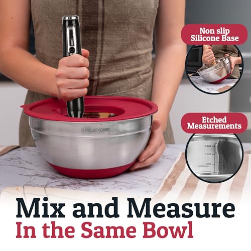 6pc Stainless Steel Mixing Bowls with Lids Set, 7 Qt, Red - color: Red
