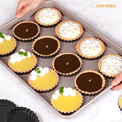 CHEFMADE Round Tart Pan Set, Non-Stick 4 Inch 12Pcs with Removable Loose Bottom Quiche Pan - size: 4" Round Tart 12Pcs