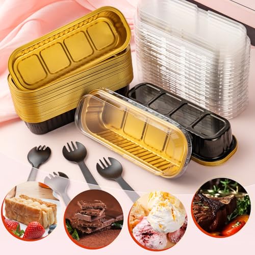 120Pcs Aluminum Min Foil Bakingi Loaf Pans with Lids and Spoons - style: Black Gold Loaf Pans120Pcs