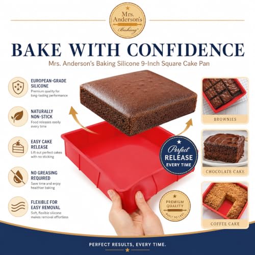 Mrs. Anderson's Baking Silicone 9-Inch Square Cake Pan, BPA Free, Non-Stick European-Grade Silicone, 9 x 9-Inches - size: Square, 9-Inch
