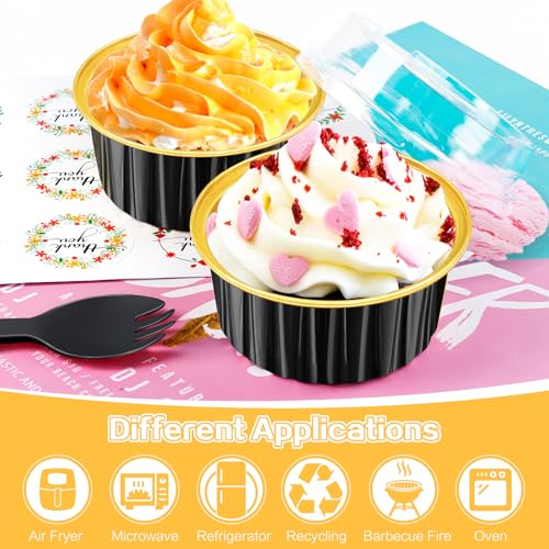 Round Mini Cake Pans with Lids, 5oz Disposable Small Baking Tins, Black - color: Black Gold 60pcs