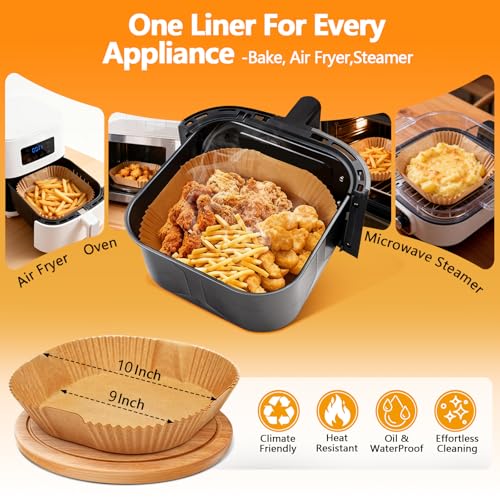 200 Pcs Unbleached Air Fryer Liners 10 Inch, Non-Stick Disposable Parchment Paper Squares for Air Fryer, Microwave, Steamer & Oven – Oil-Proof, Waterproof, Ashesive-Free (9" Bottom) - size: 10 Inch Square
