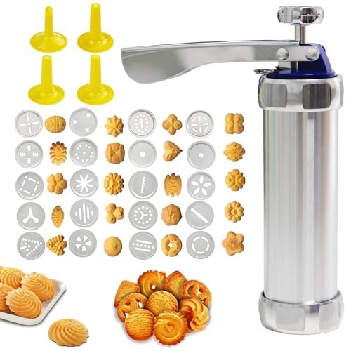 Cookie Press Gun Kit, 20 Discs & 4 Icing Tips, Stainless Steel ﻿
