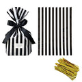Tim&Lin Black Stripe Clear Cello Candy Favor Bags,Cellophane Cookie Treat Plastic Bags,With Gold Twist Ties, Pack of 50 - color: Black Stripe/50PCS