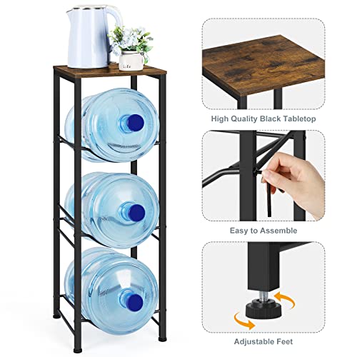5 Gallon Water Jug Holder 3-Tier Water Bottle Storage Rack with Wood Top - style: Square Tube Brown