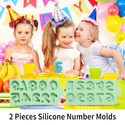 KALAIEN 0-9 Number Silicone Mold, 2 Pack 3D Chocolate Fondant Molds