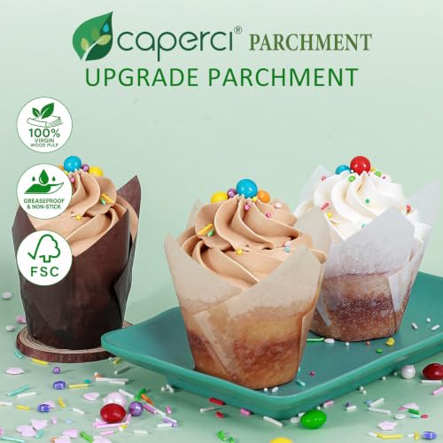 Caperci 150pcs Multicolor Tulip Muffin Cupcake Liners for Baking - color: Multicolor (Natural/White/Brown)